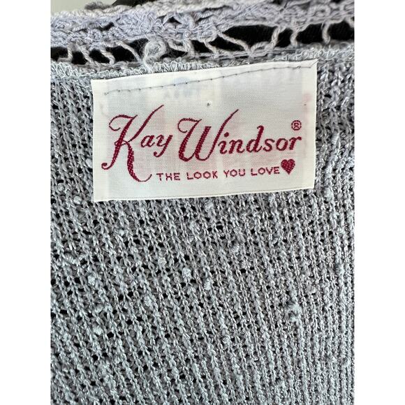 VINTAGE Kay Windsor Light Blue Textured Knee Length L/S Dress USA Made M L VTG - Picture 5 of 6